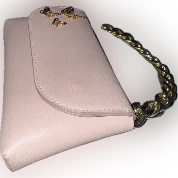 Elegant Blush Pink Mini Handbag | Gold Chain + Butterflies - Picture 4 of 7